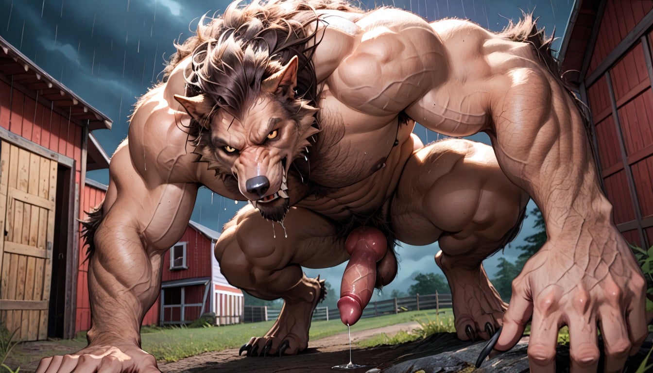 Anthro Art Werewolf, Werewolf Has Yellow Eyes, Werewolf Has A Werewolf Knot AI Gay Porn
