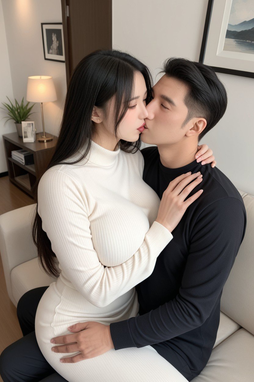 Couple, Man Is Hugging Woman From Behind Her, Man Wearing TracksuitPorno IA Asiatique