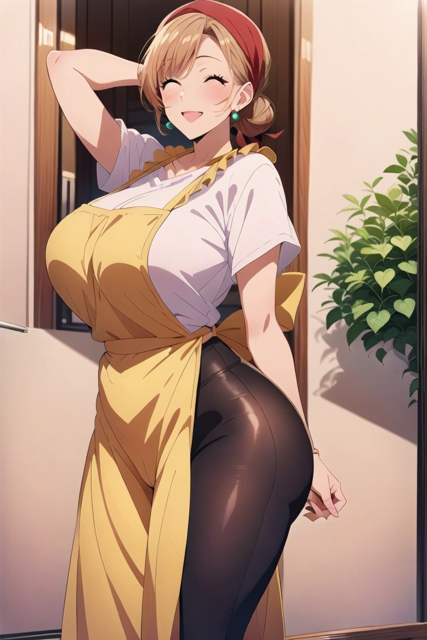 Milf, Brunette Hair Tied A Bun, Feliz Hentai IA pornografia