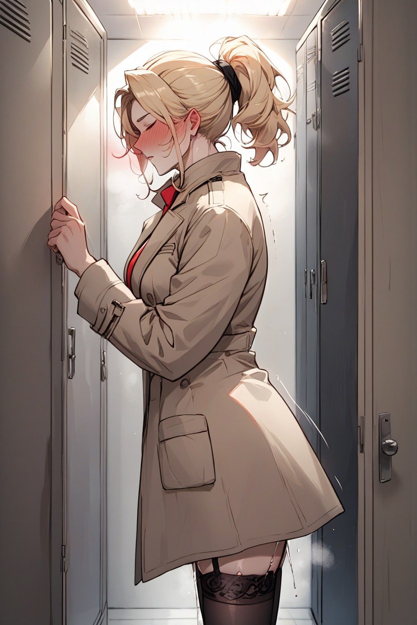 Opening The Door, Really Dark Environment, Wearing Only A Khaki Trench Coat On The BodyPorno shemale IA