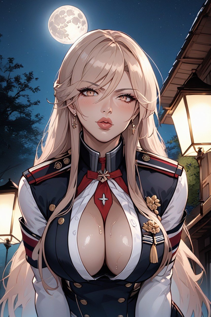 Bismarck From Azur Lane, Beautiful Face, Decote Pornografia peluda com IA