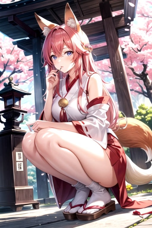 Fox Ears, Fox Tail Grows From The Coccygeal Bone, One Woman Furry AI Porn