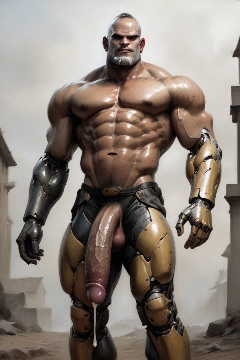 A Rugged, Ground-level Shot, Ultra-detailed Cyborg Man Stands In A Powerful PosePorno gay IA