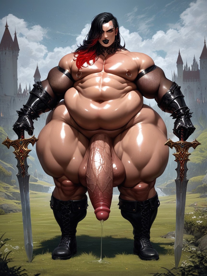 Thick Fat Body, Long Hair, Naked AI Gay Porn