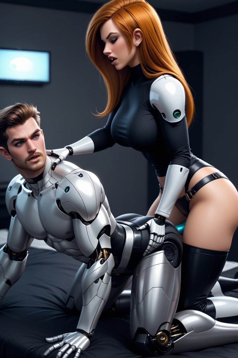 Metallic From Neck To Toe Female Robot Kim Possible, Female Robot Dominatrix Kim Possible Open Mouth, Robot Femdom Shemale AI Porn