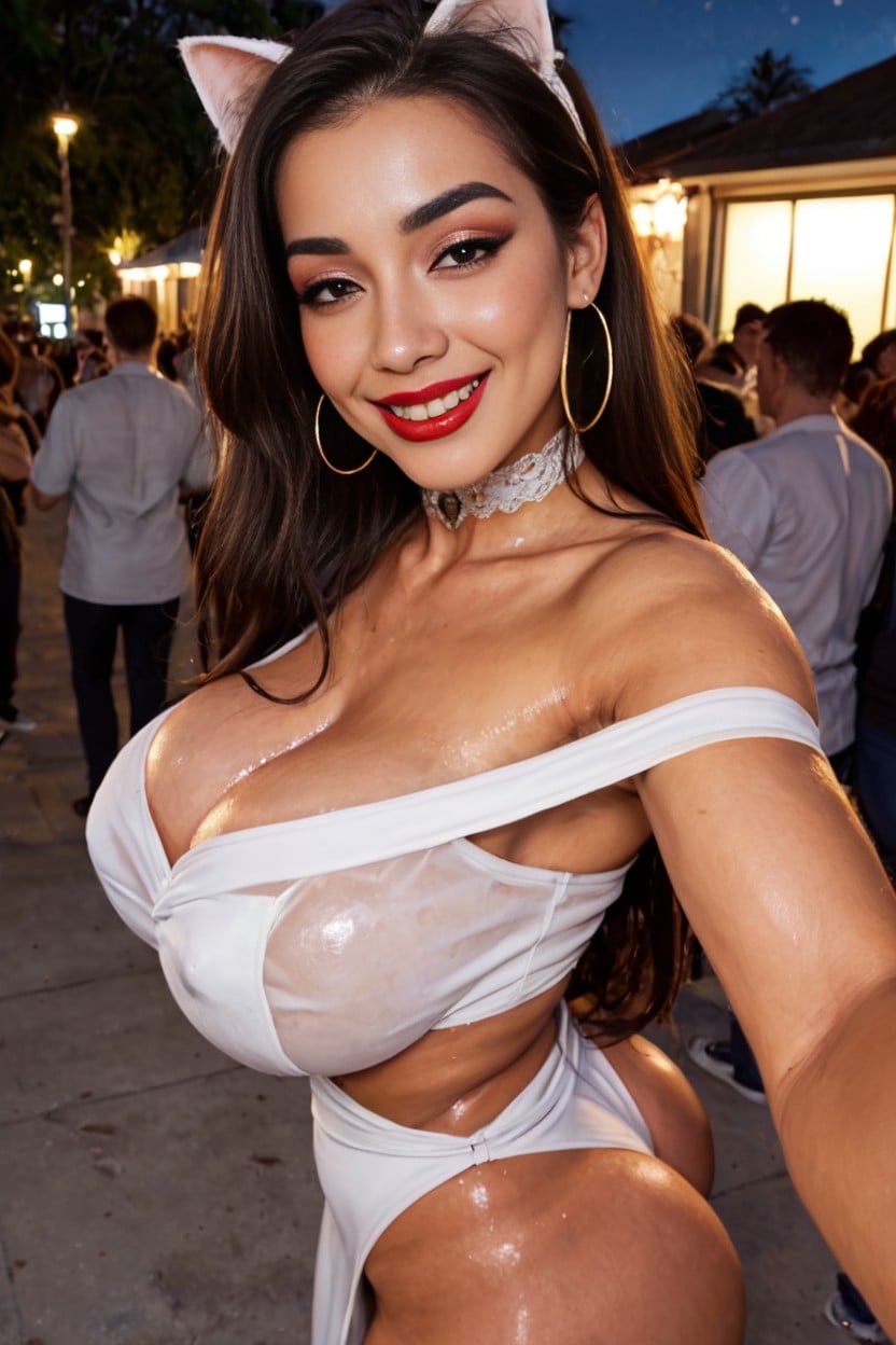Smiling, Extreme Bulging Butt, Black Long Hair AI Porn
