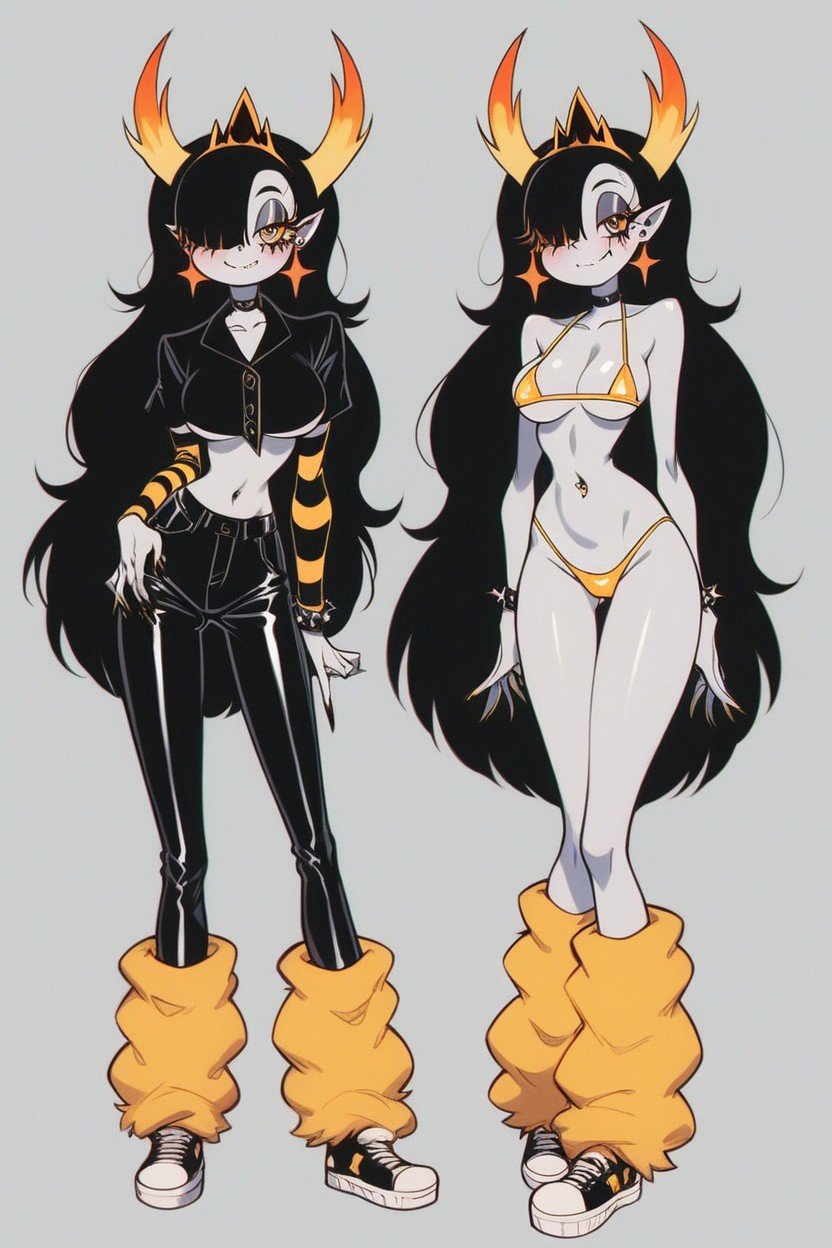 Black Bracelets, Extreme Snatched Waist, Yellow Fluffy Leg WarmersHentai IA