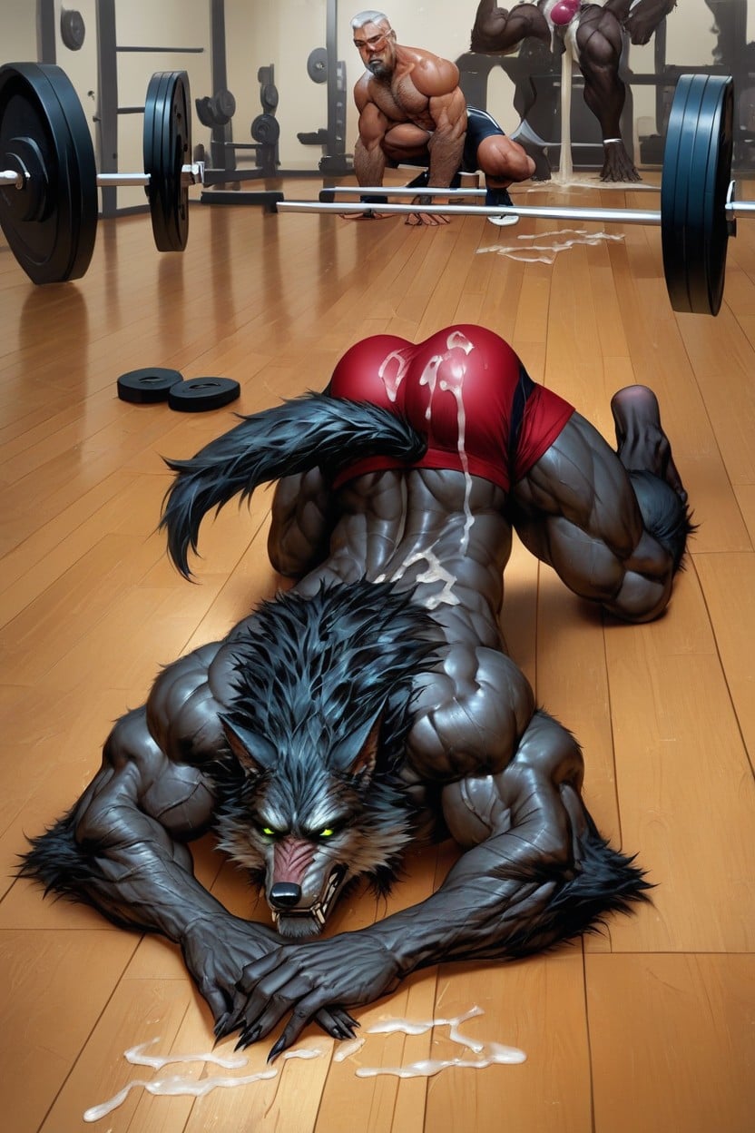 Full Body View, Black Furry Werwewolves, Werewolf AI Gay Porn