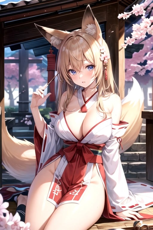 Fox Ears, 18+, Cherry Blossoms Hentai AI Porn