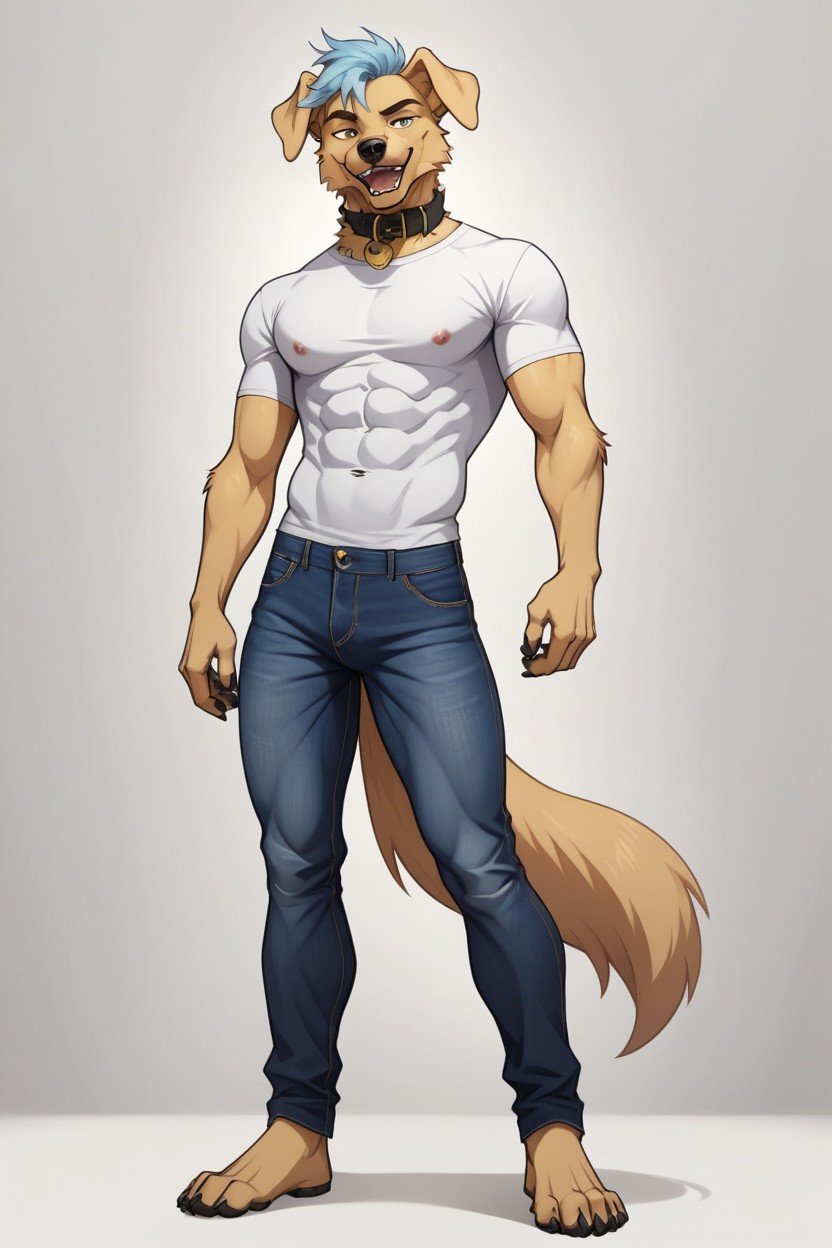 Fluffy Tail, Jean Pant, Grey Фурри AI порно