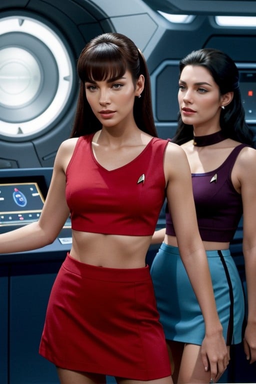 Emphasizing An Elegant And Generous Dcolleté, And Slightly Flirty Attitude The Setting Reflects A Futuristic And Vibrant Starship Bridge Environment With Warm Colors, Female Versions Of Scotty Asian AI Porn