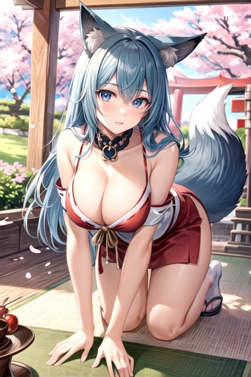 Fox Ears, Japanese Shrine Miko, One Woman게이 AI 포르노