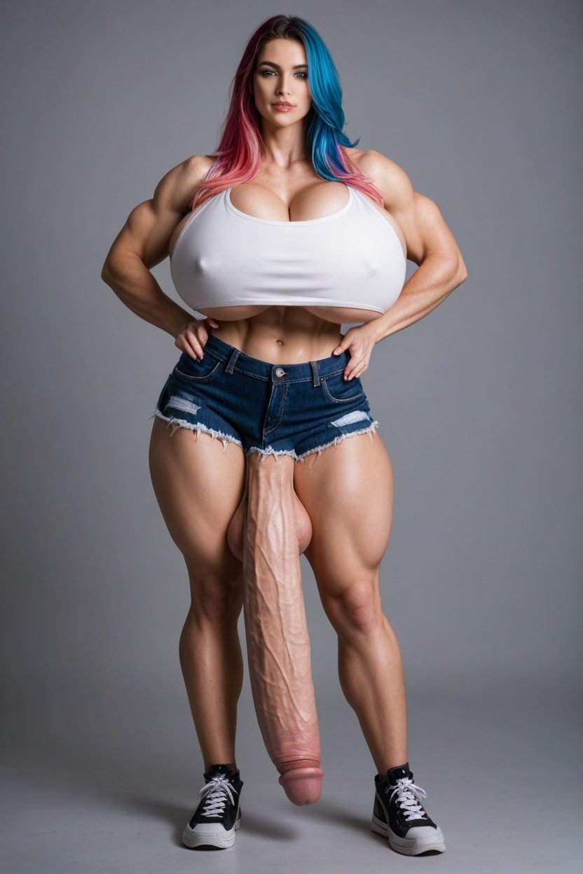 1 Person, Multi Colored Hair, Muscular Shemale AI Porn