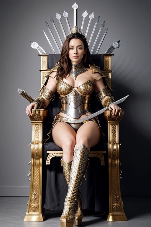 Gold Chainmail Panties, Coat Of Arms On Armor, Natural Breasts Asian AI Porn