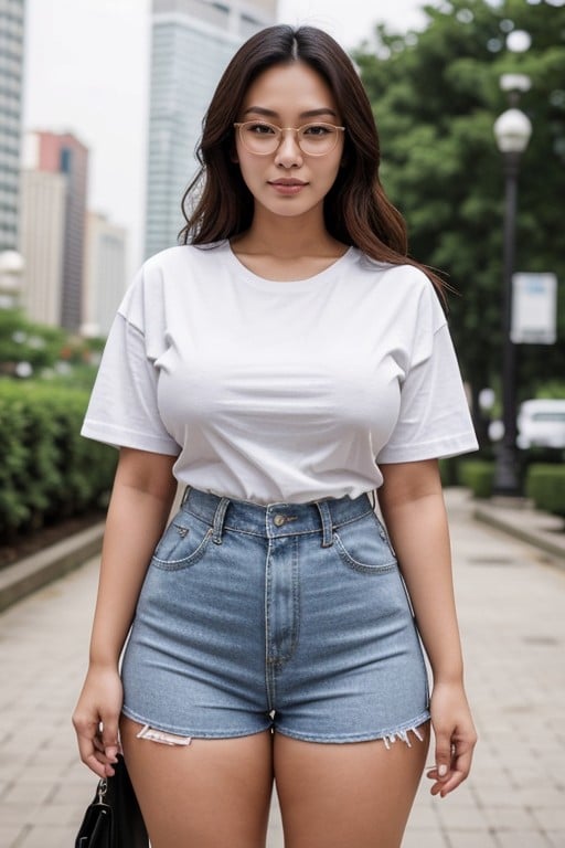 Indonesian Woman Tattooed Glasses Bottomless Plain White T-shirt Pussy Thick Hairy Pussy White Shocks Black Sneakers Overall Views Flower Park, 18+, 전신아시아 AI 포르노