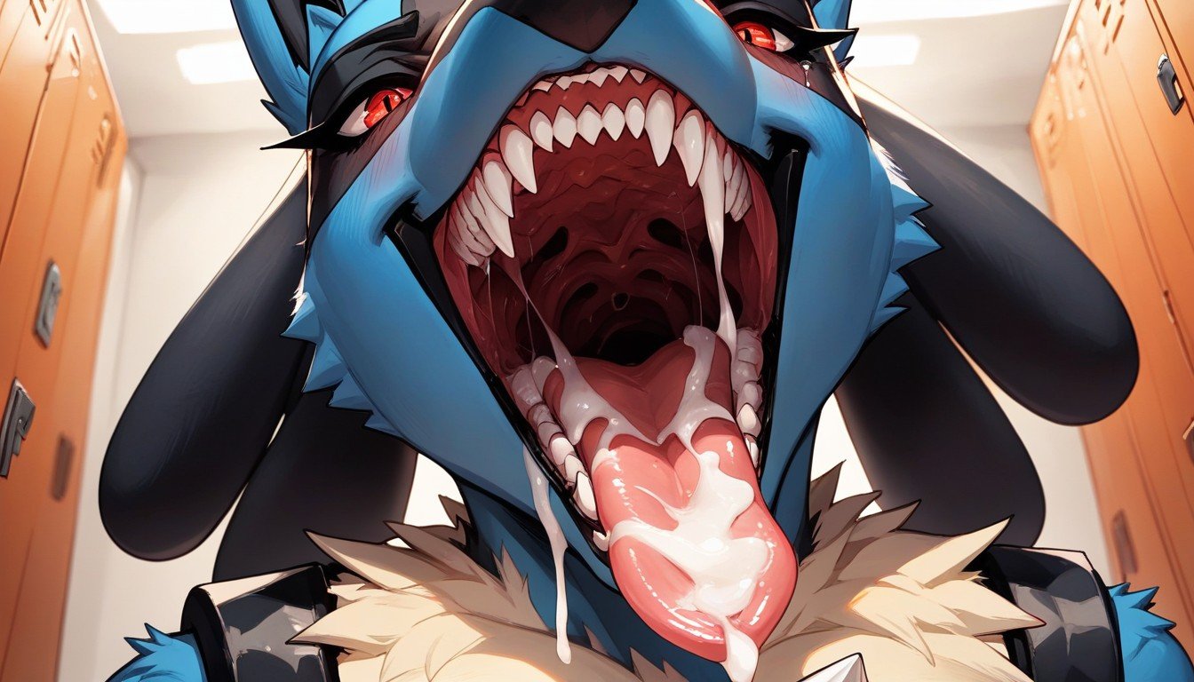 Cum In Mouth, Female Lucario Gaping Maw, 18+ Furry AI Porn