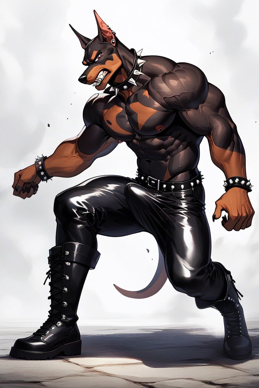 Cuerpo Completo, Spiked Belt, Fighting PoseFurry IA