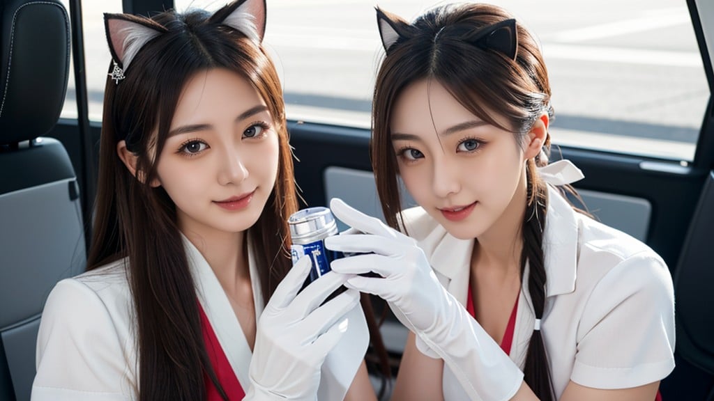 Smirk, Cat Ears, Wearing White Gloves Japanese Women Grasp One Penis Furry AI Porn