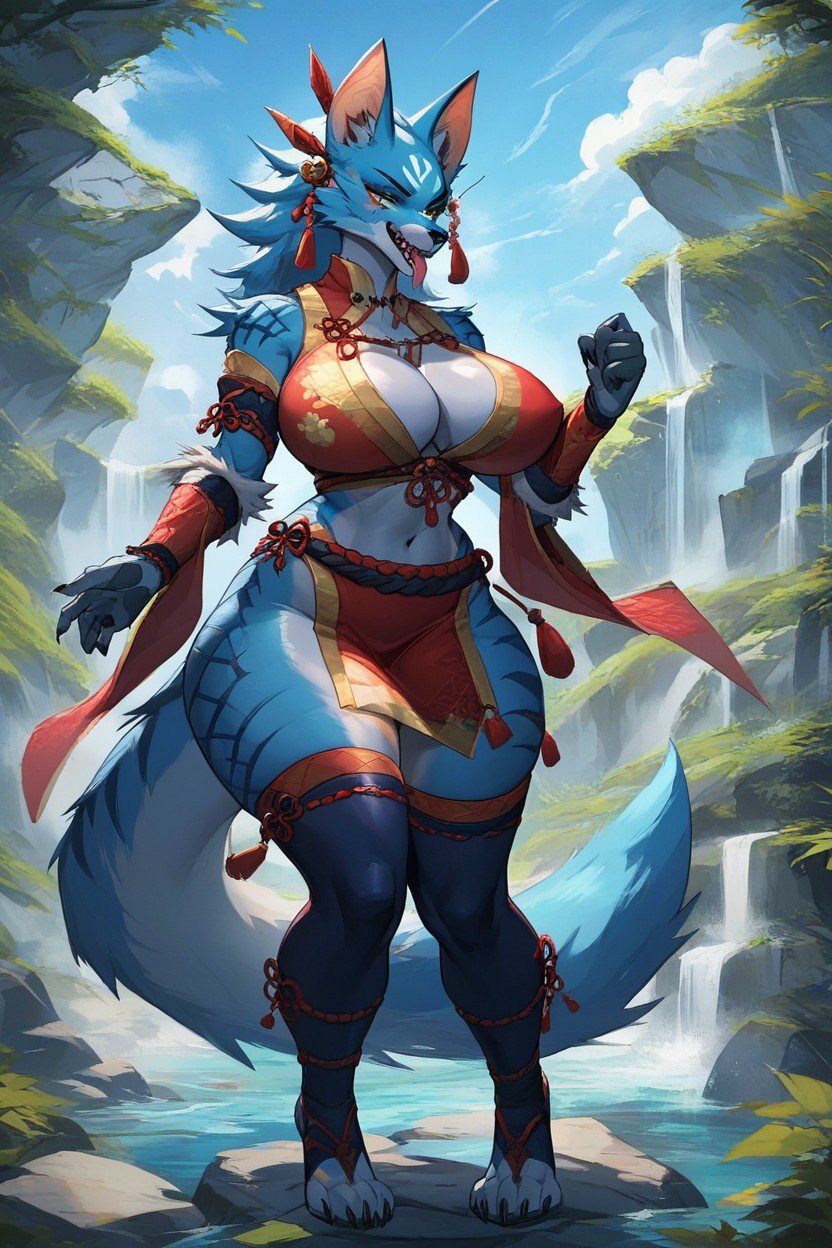 Blue Skin, Paws, Large Breast Furry AI Porn