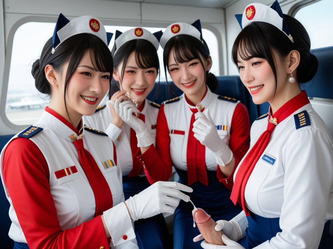 Three Women Wearing White Gloves, Wearing White Gloves Japanese Women Grasp Testicles, Japanese Women Wearing White Gloves Grasps Glans HeadアジアのAIポルノ