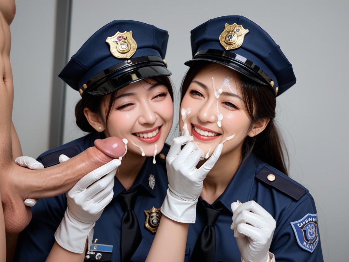 Women Wearing White Gloves Grasps Glans Head, Wearing White Gloves Women Grasp One Penis, 미소 지으며 비웃다퍼리 AI 포르노