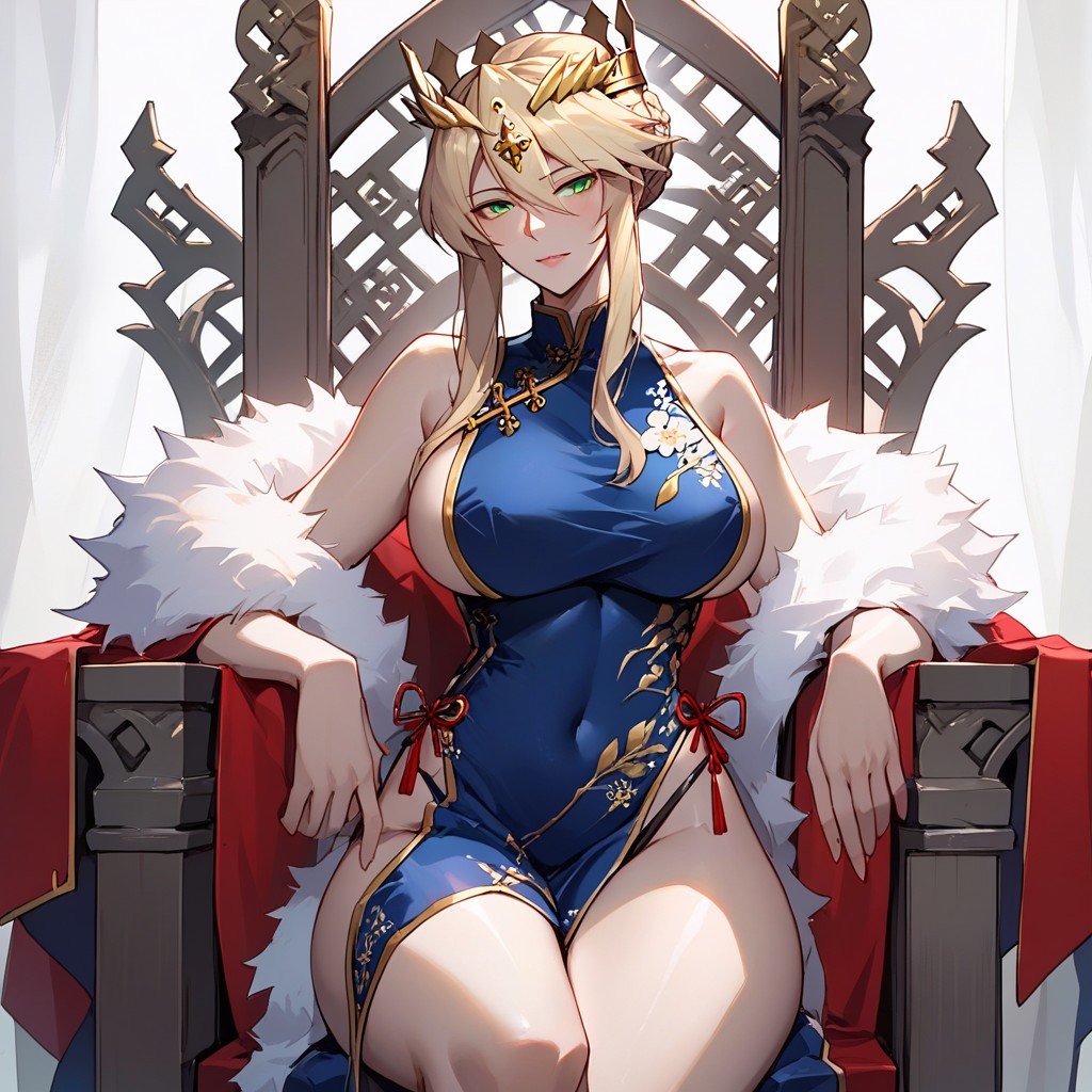 Pulling On High Waist Thong, Sitting On Throne, 越南传统服装AI兽人黄片