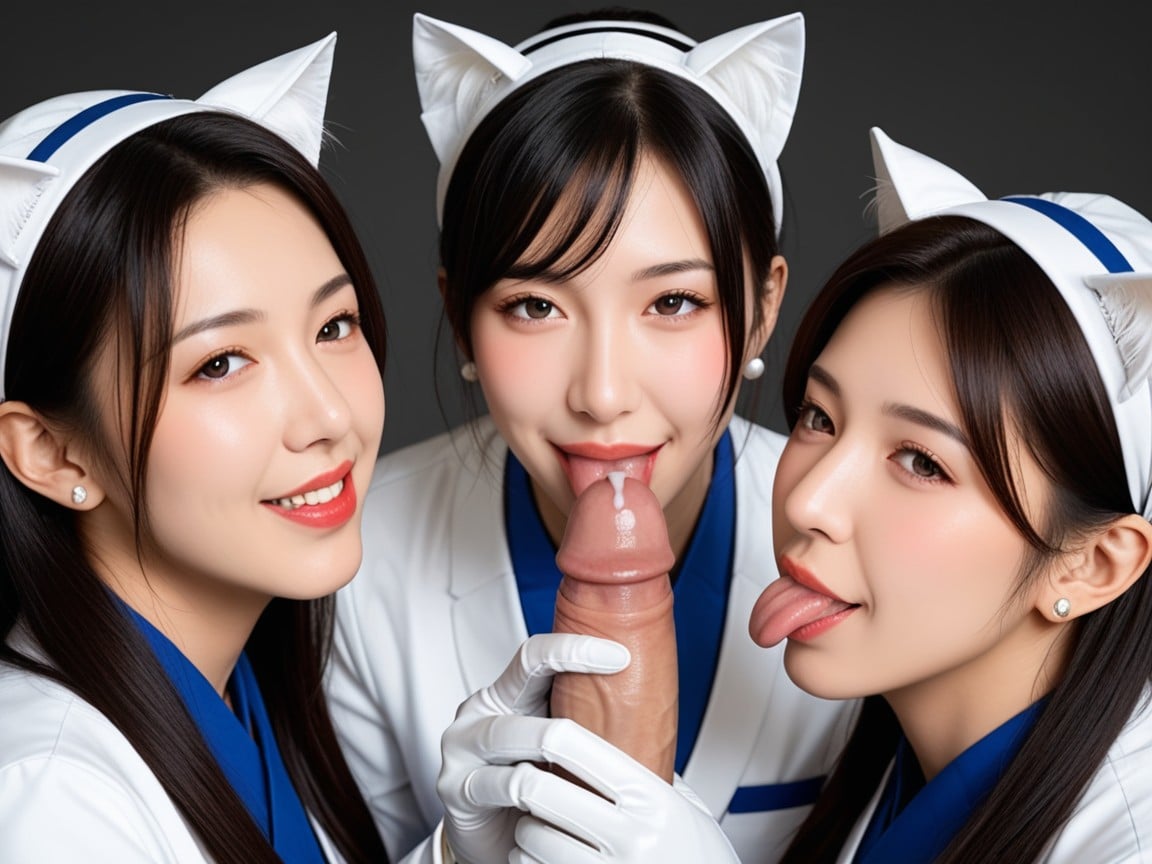 Espiègle, Wearing White Gloves Japanese Women Grasp Testicles, FermerPorno IA Asiatique