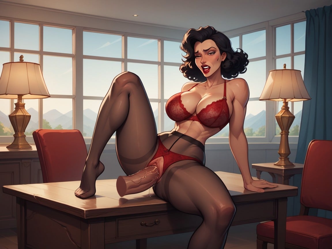 Red Lace Panties, Black Curly Hair, Gothel WaltdisneyヘンタイAIポルノ