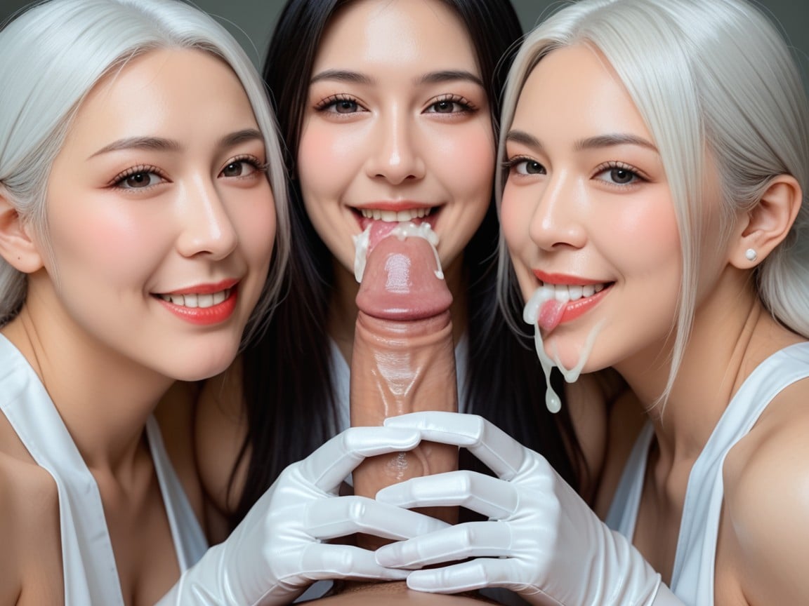 Wearing White Satin Gloves Women Grasp Testicles, Three Women Wearing White Satin Gloves, Wearing White Satin Gloves Women Grasp One PenisAI兽人黄片