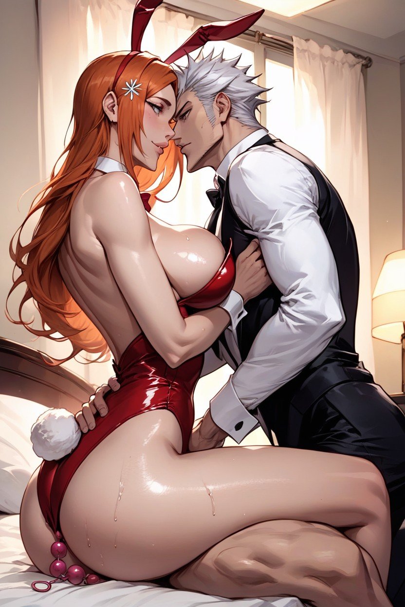 Inoue Orihime From Bleach, Hourglass Figure, Male Sitting On The BedPorno IA Furry