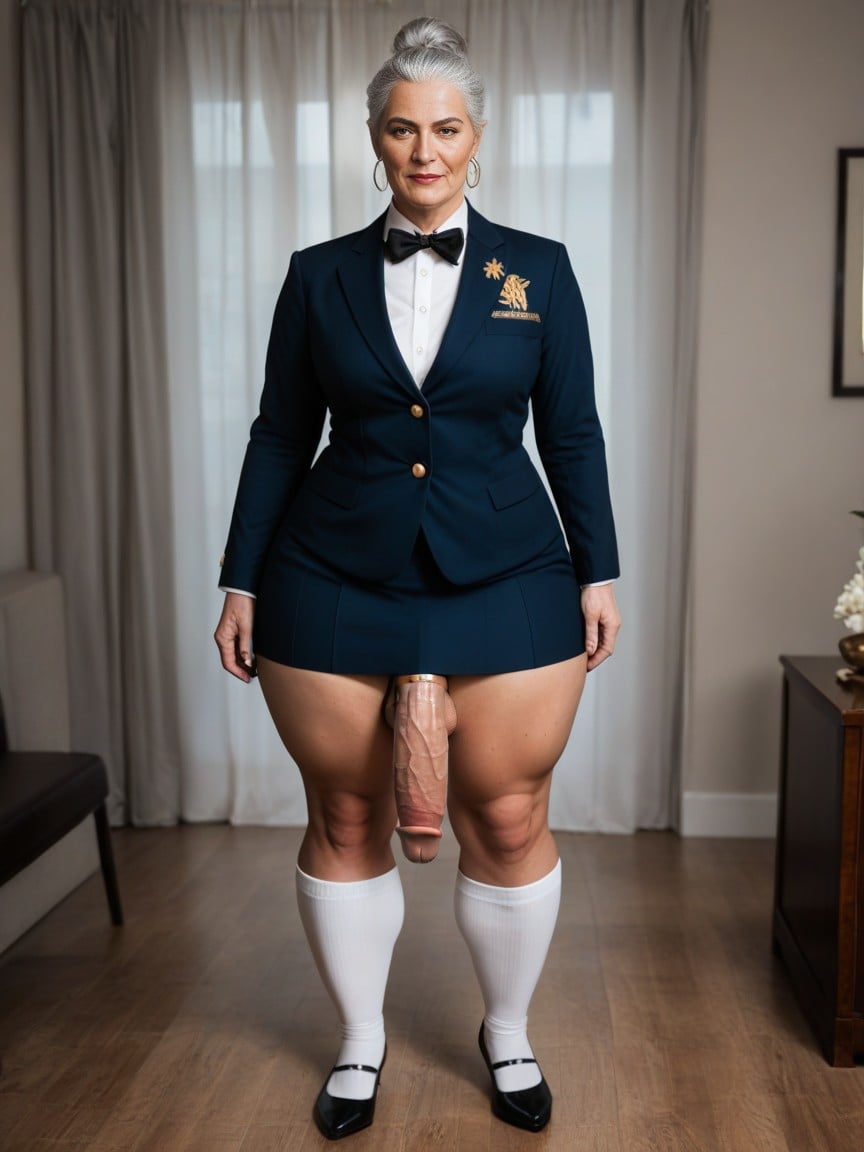 Uniform, Bow Tie, Small Breasts Shemale AI Porn