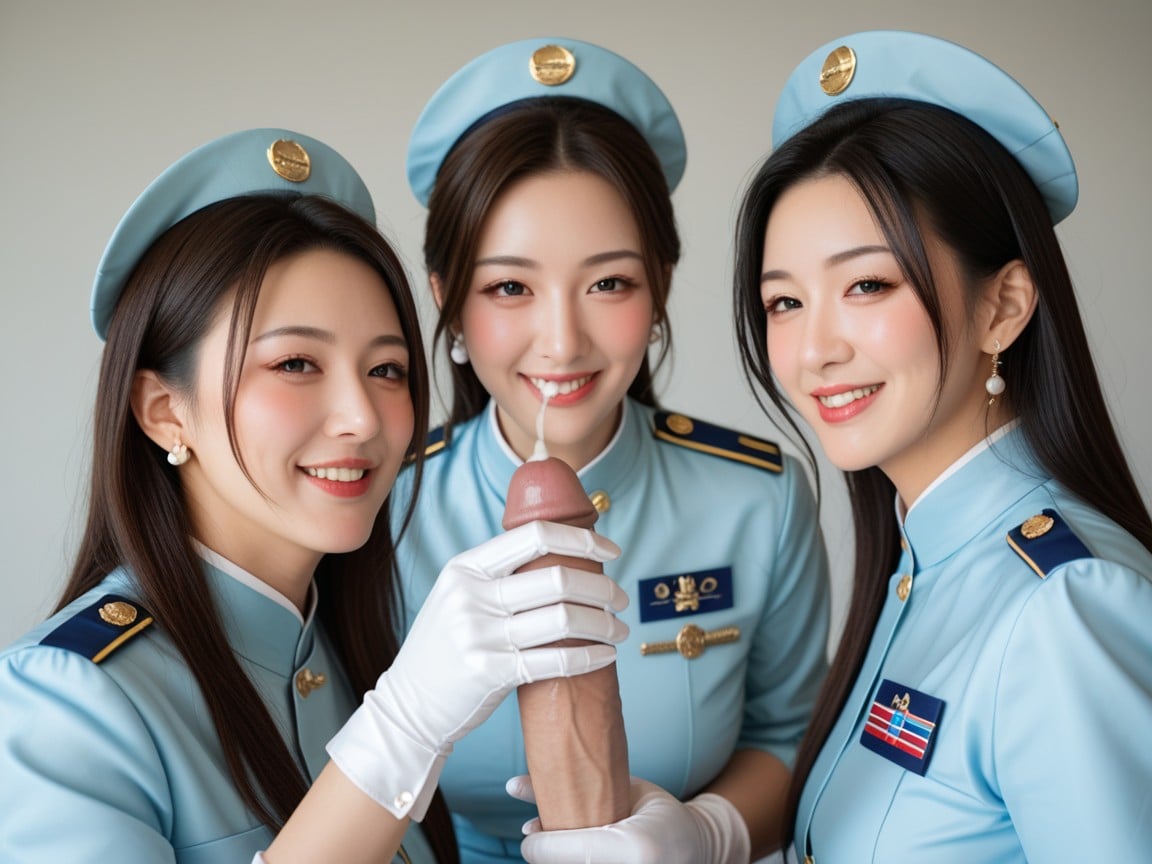 Edge Handjob, Three Women Wearing White Satin Gloves, 고양이 귀퍼리 AI 포르노