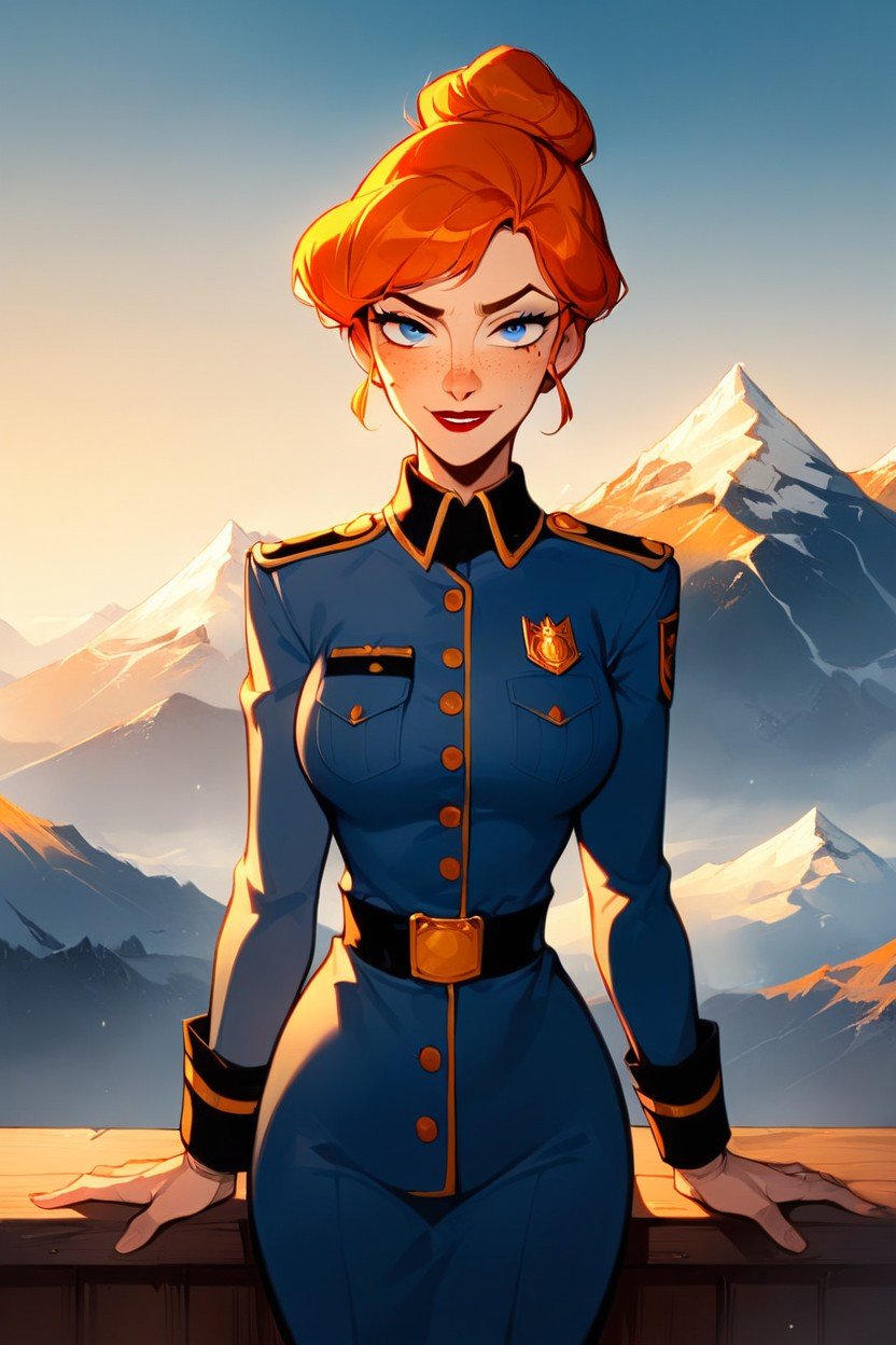 Military Uniform, Freckles, Cinematic Shemale AI Porn