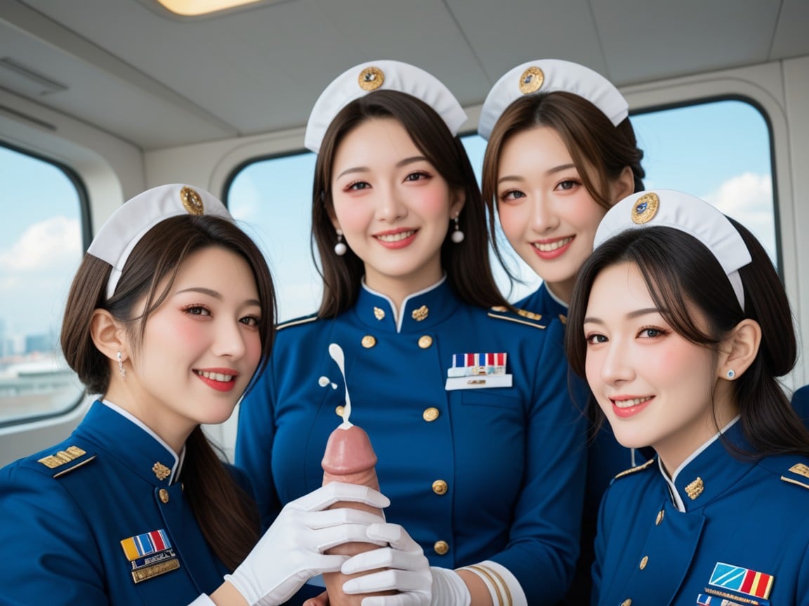 Flight Attendant, Mischievous (smiling While Blushing), Cumshot Asian AI Porn