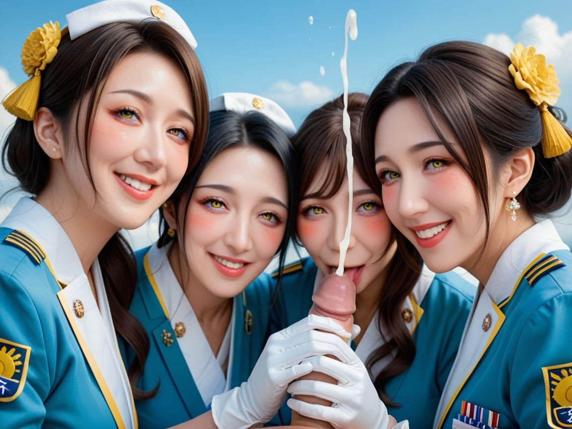 日本人, Three Women Wearing White Gloves, Yellow EdgeファーリーAIポルノ