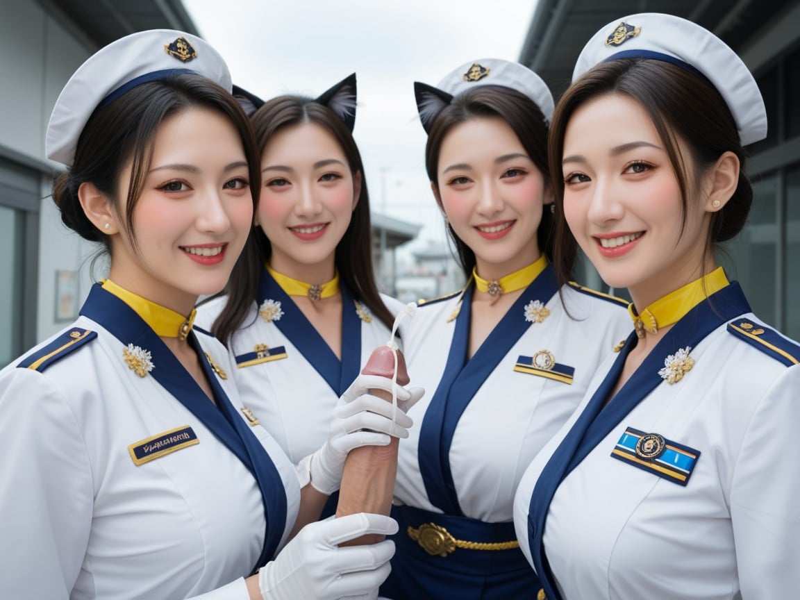 30+, Three Women Wearing White Gloves, Yellow CollarファーリーAIポルノ