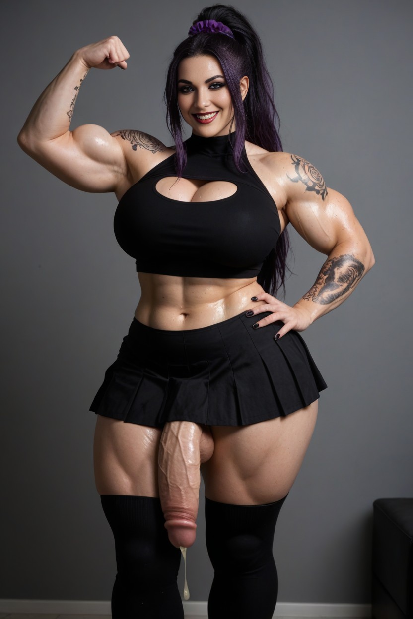 18+, Sweaty, Purple Hair In High Ponytail With Scrunchie AI Porn