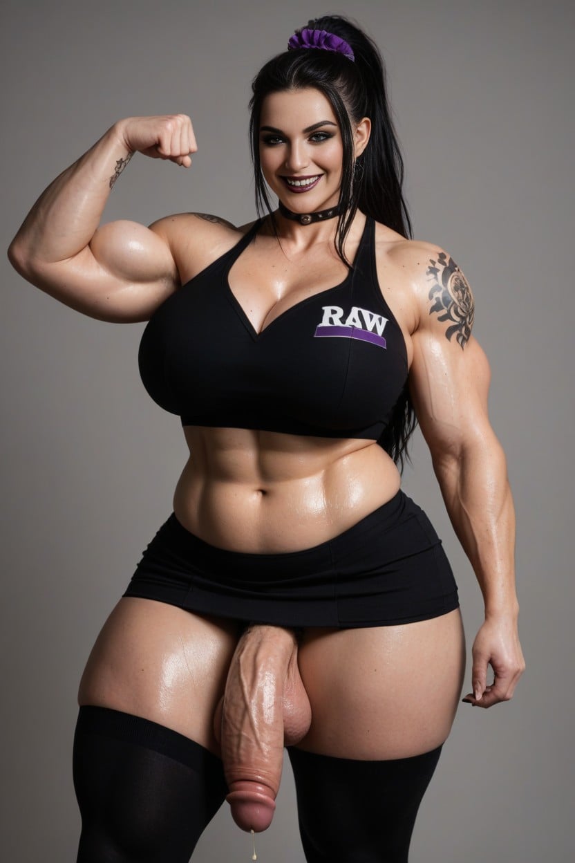 Extremely Wide Hips, Flexing Biceps, Cock Thicker Than Her Leg AI Porn