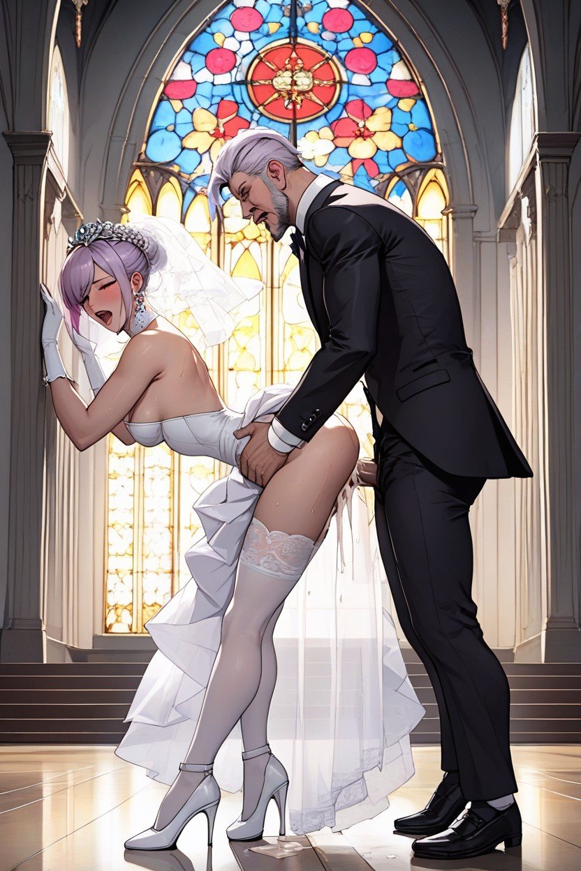 Church Wedding, Cheating On The Groom With The White Best-man, Pronebone Hentai AI Porn