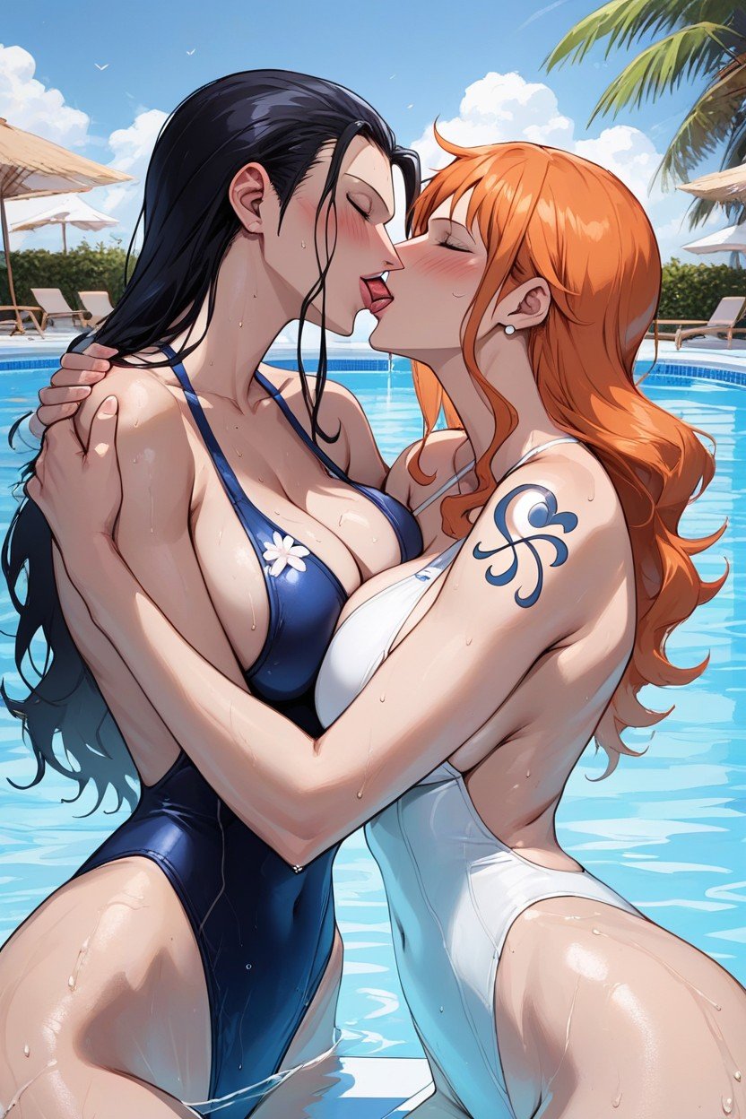 Close Up, Nami From One Piece, Hug In The Pool Furry AI Porn