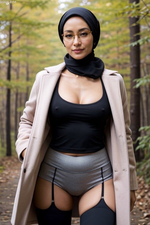 Tight Long Sleeves T-shirt, Full Body, And Sneakers In The Forest Asian AI Porn