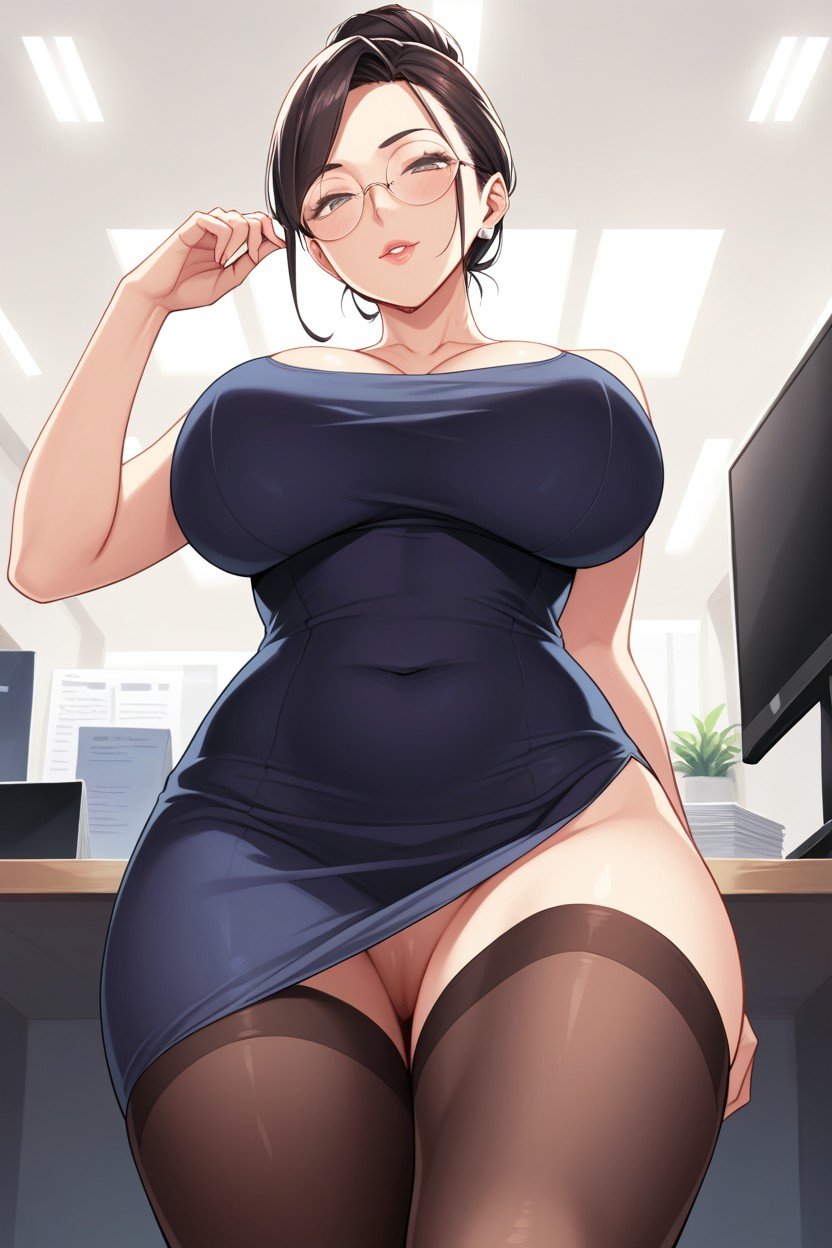 Big Breast, Round Glasses, 下視角AI黃漫