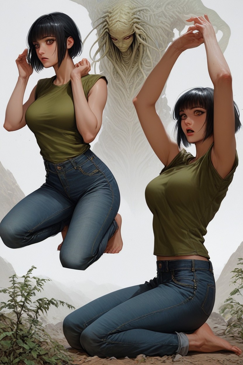 Bangs, Kneeling, Makeup Porno IA