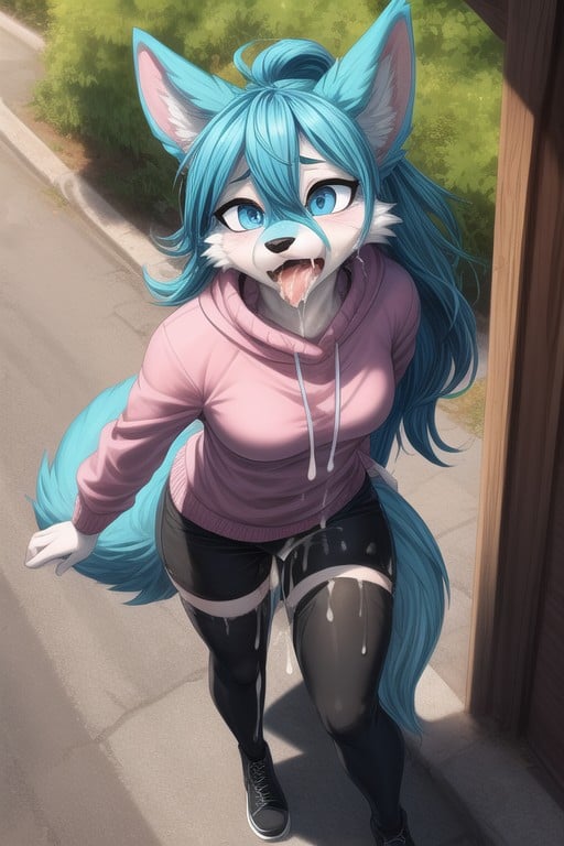 Ahegao, Add Detail, Black Leggings Furry AI Porn