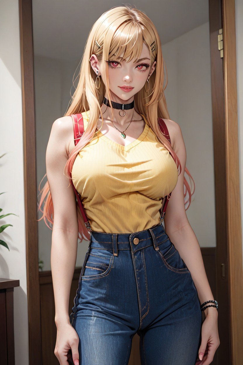 Yellow Sleeveless T Shirt, Barrette À Cheveux, Kitagawa Marin From Sono Bisque Wa Koi Wo SuruPorno IA Hentai