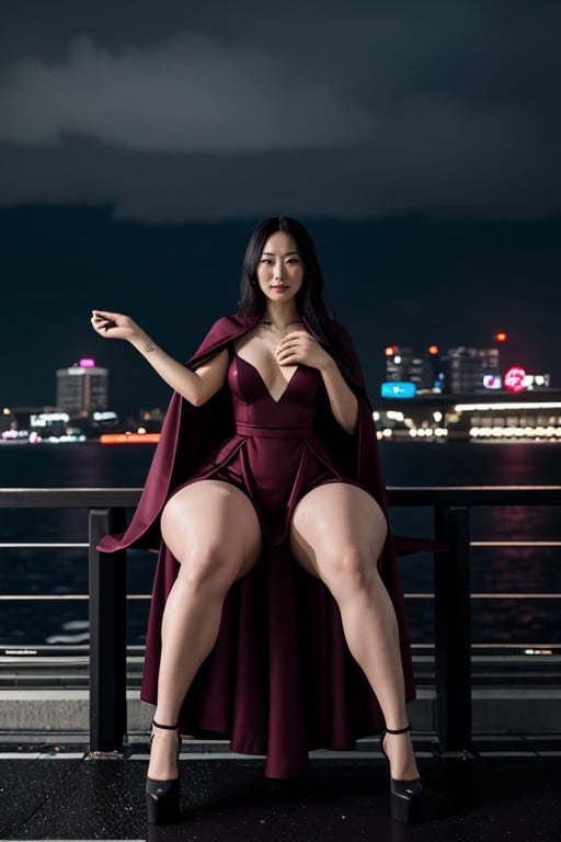 Deliberately Presented The Contrast Of Dark Heels Against Her Rain Kissed Skin Draws Focus, Elevating Her Stance With Dominance Water Drips From The Delicate Designs, Voluptuous Thighs人妖AI色情