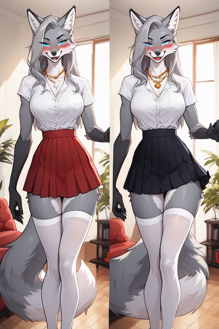 Necklace, Female Arctic Fox, Skinny Furry AI Porn