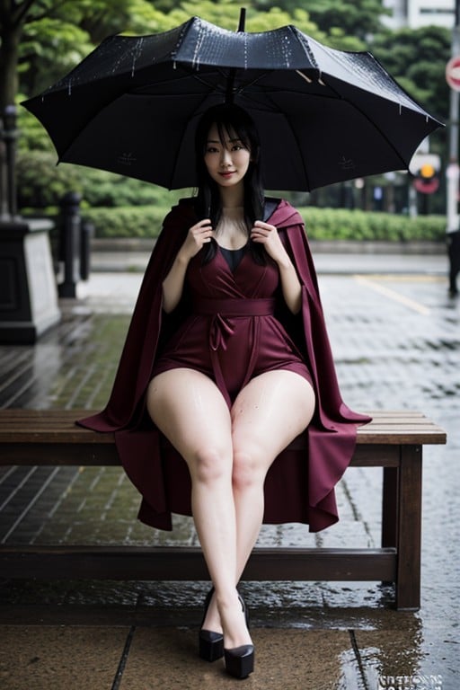 Hard Shadows Lighting, Rain Soaked Fabric Sculpting Her Towering Form Wind Lifts The Drenched Layers, Tracing Every Curve Of Her Feet Fully Visible人妖AI色情