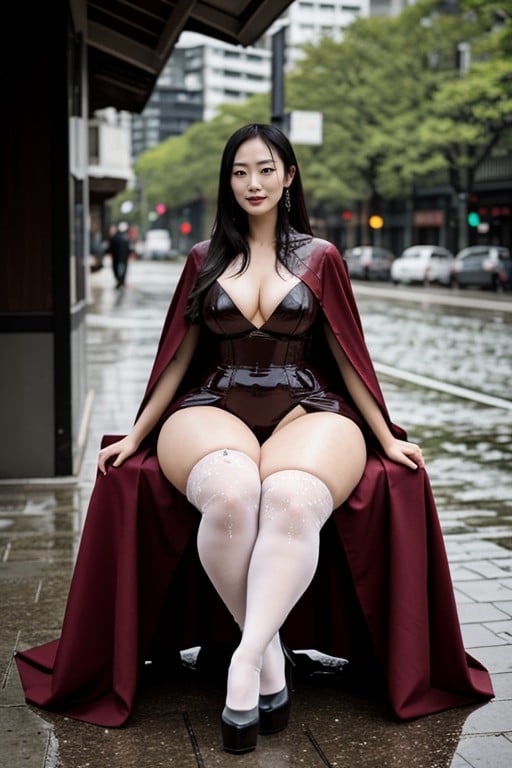 Press Against The Slick Deck, High Thigh Latex Socks, Luxurious Cloak Pornografia asiática com IA