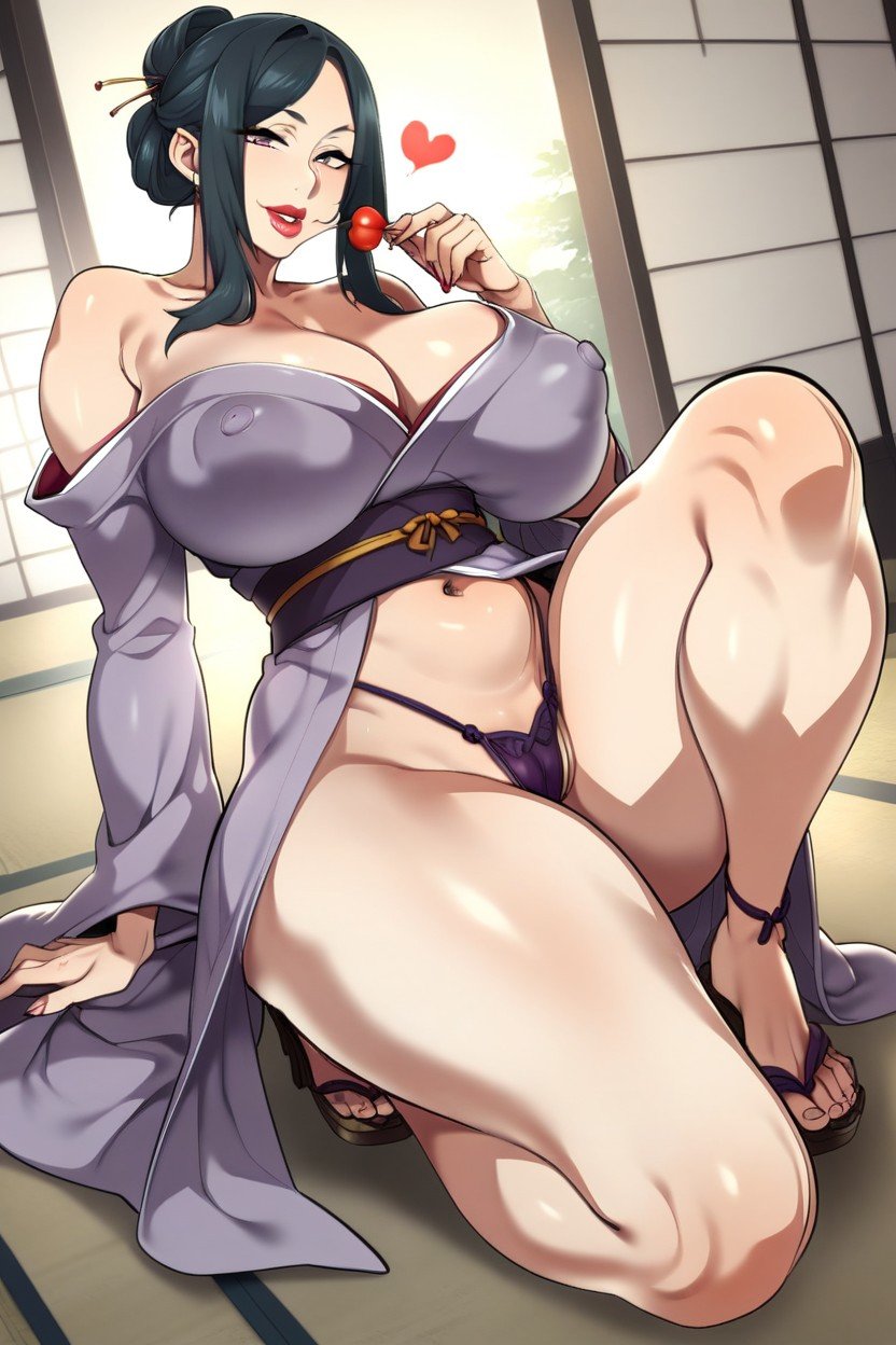 Purple Kimono, Wooden Sandals, Light Tummy Furry AI Porn